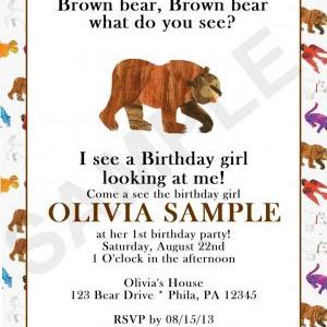 Brown Bear Birthday Invitation Front And Back..