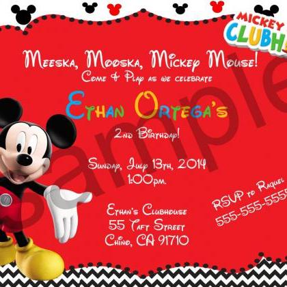 Mickey Mouse Chevron Birthday Invitation (digital..