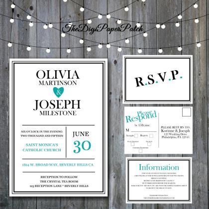 Teal Wedding Invitation - Printable Wedding..