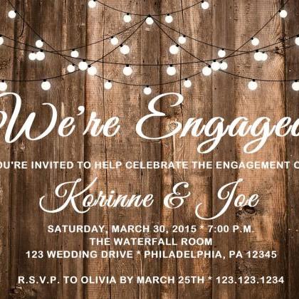 Engagement Wood And Lights Invitation - Printable..