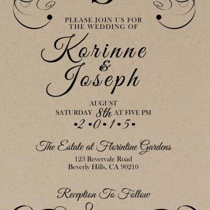 Vintage Wedding Invitation - Monogram Printable..