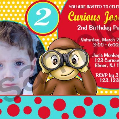 Curious George Photo Birthday Invitation (digital..
