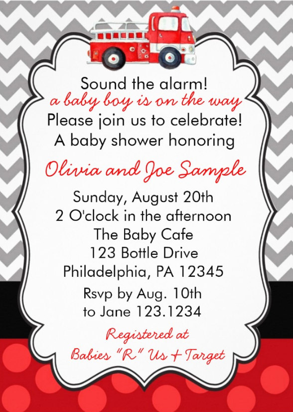 Firetruck Baby Shower Invitation Digital File On Luulla