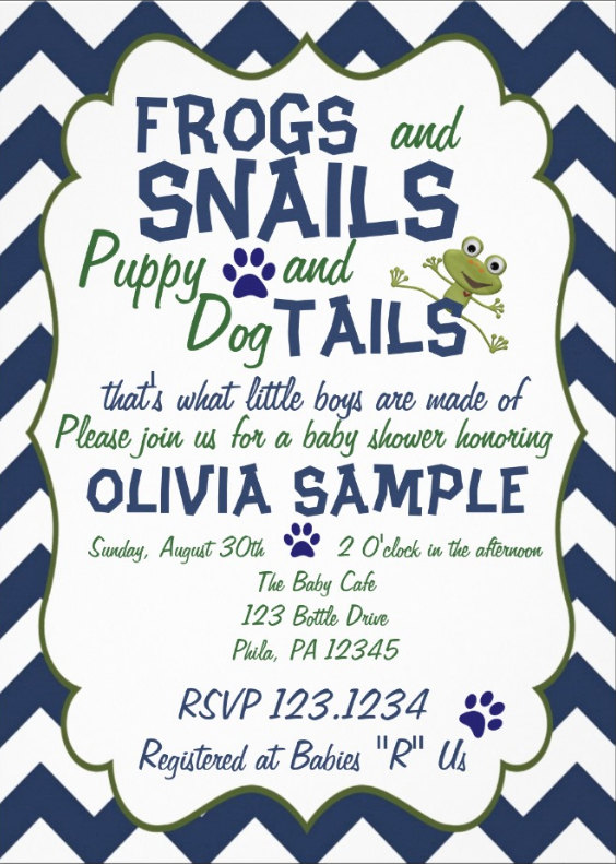 Frogs, Snails And Puppy Baby Shower Invitation (digital File)