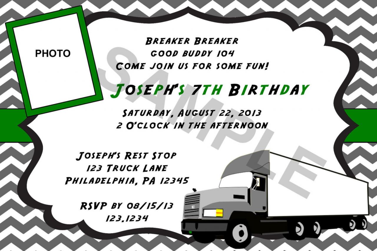 Big Rig Semi Truck Birthday Invitation (digital File)