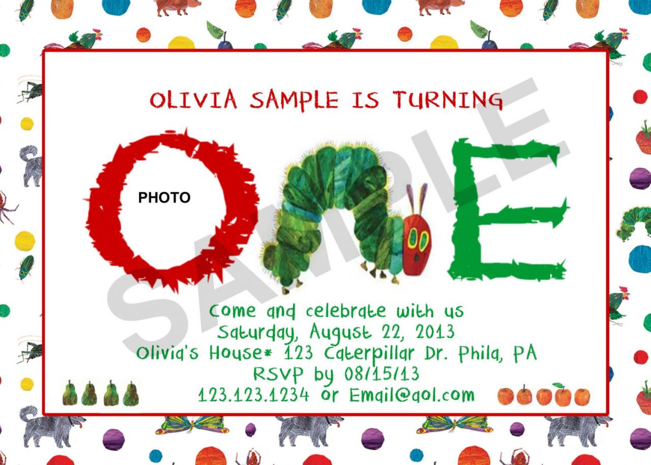 Hungry Caterpillar Birthday Photo Invitation Front And Back (digital File)