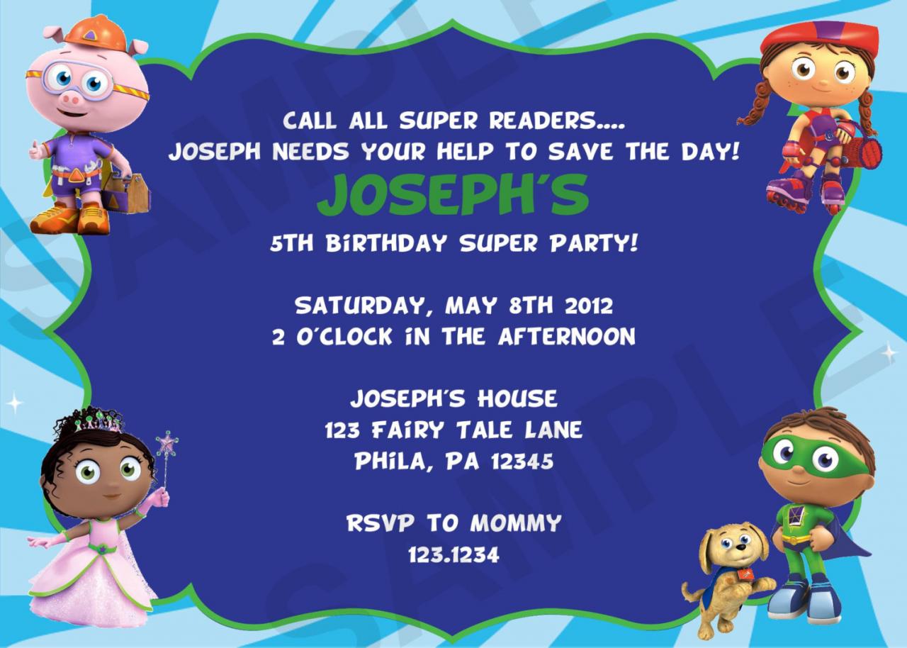 Super Why Birthday Invitation Digital File On Luulla
