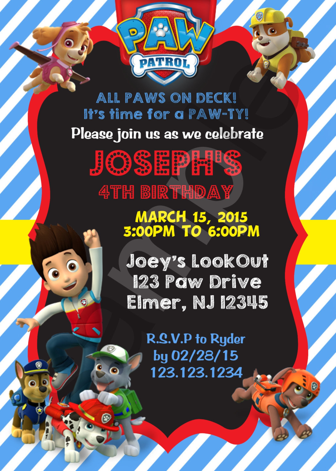 Paw Patrol Birthday Invitation (digital File)