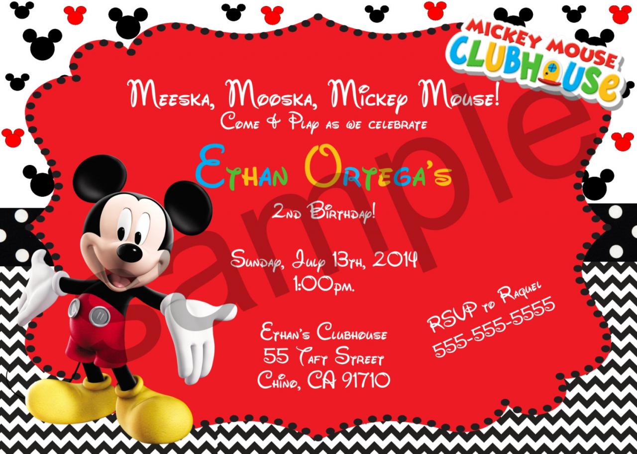 Mickey Mouse Chevron Birthday Invitation (digital File)