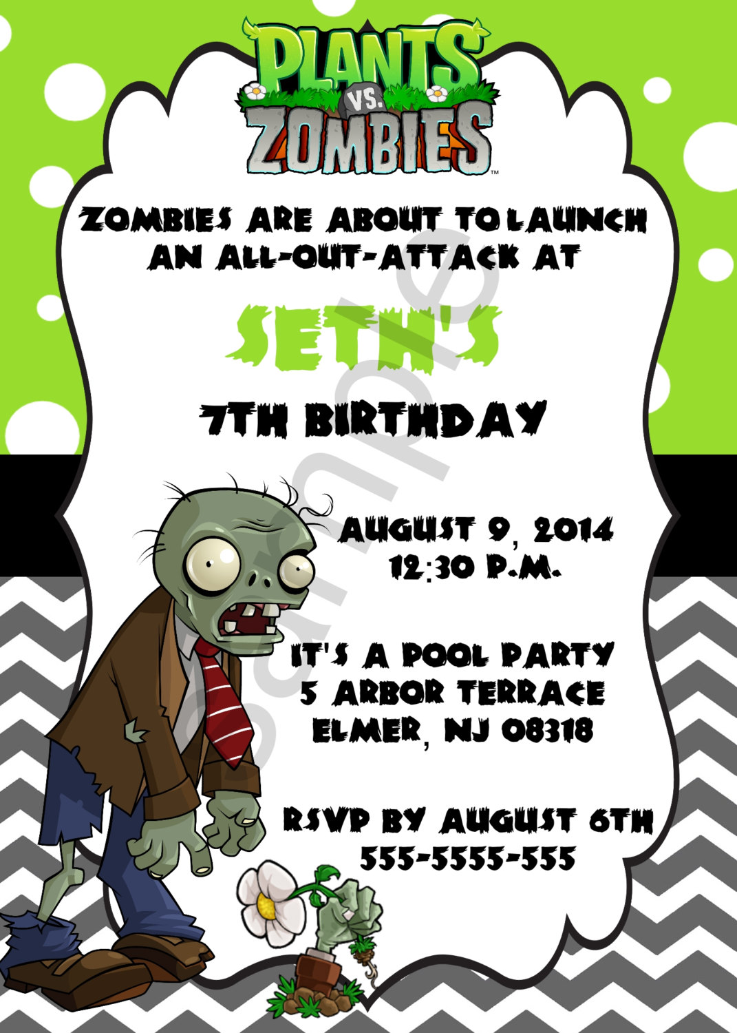 Plants Vs. Zombies Birthday Invitation (digital File)