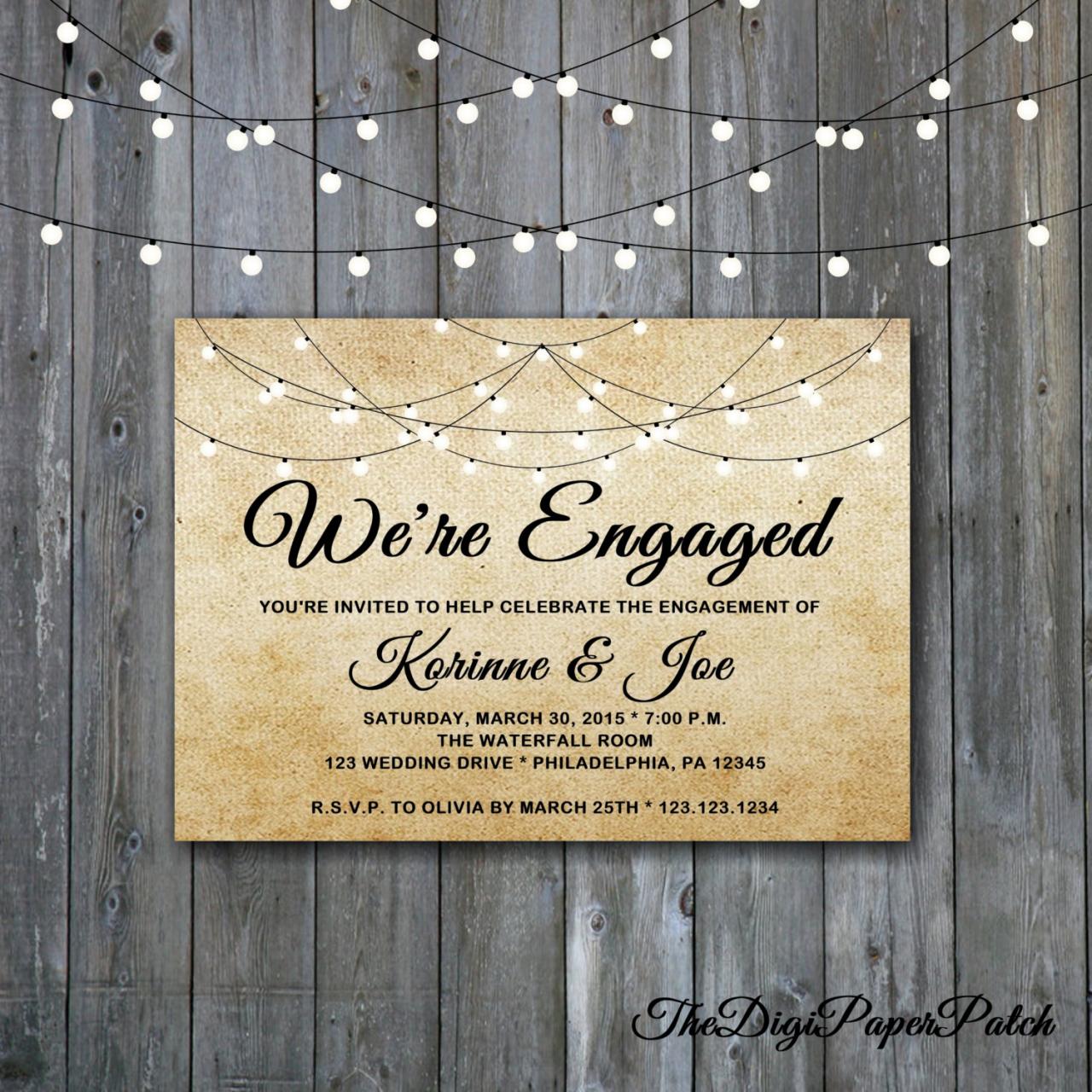 Burlap Engagement Invitation Shabby Chic - Printable Wedding Engagement, Minimalist Engagement, Rustic Garden Engagement Invitation