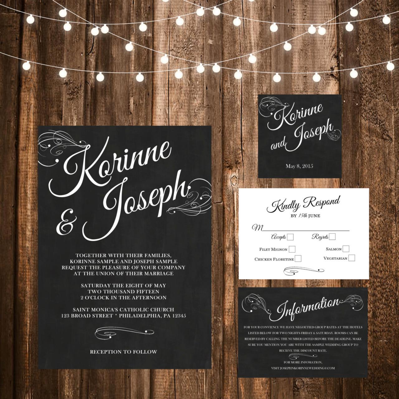 Chalkboard Wedding Invitation - Printable Wedding Invitation Set ...