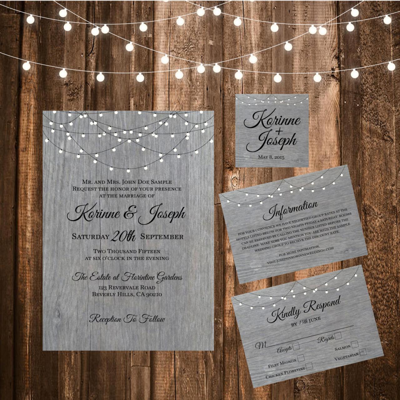 Grey Wood Wedding Invitation - Printable Wedding Invitation Set, Minimalist Wedding, Chalkbroad Wedding Invitation