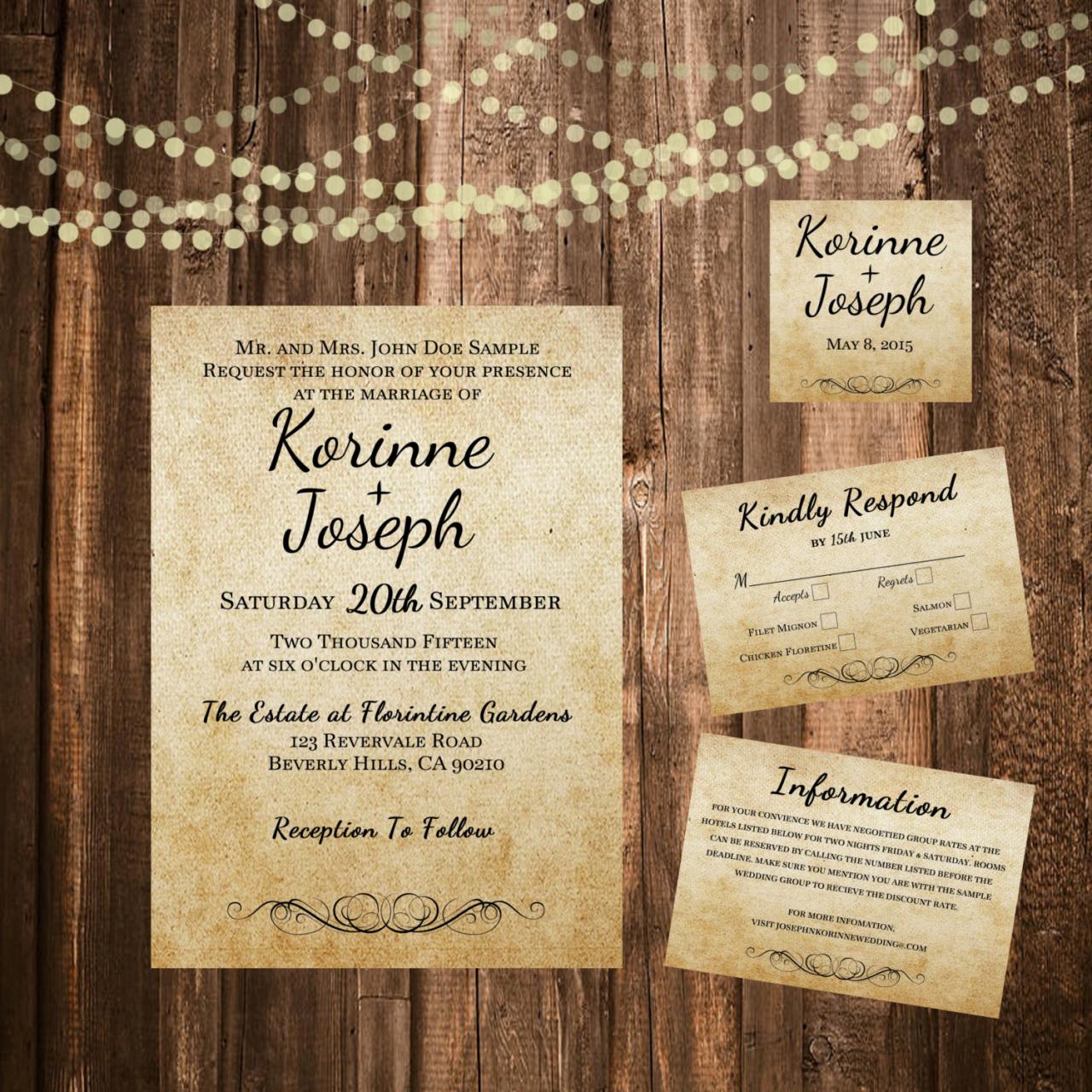 Burlap Wedding Invitation Shabby Chic - Printable Wedding Invitation Set, Minimalist Wedding, Rustic Garden Wedding Invitation