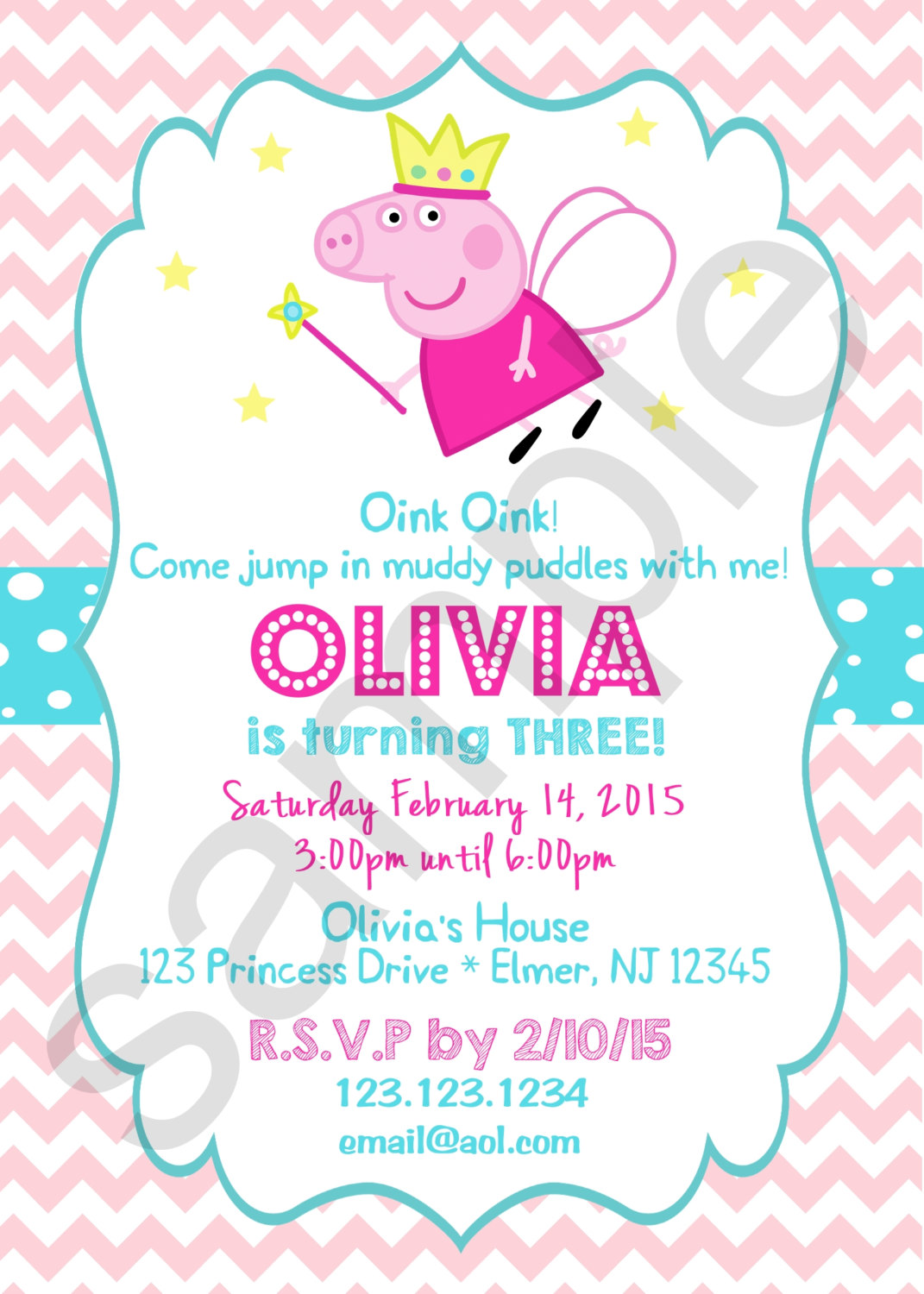 Peppa Pig Princess Birthday Invitation (Digital File) on ...