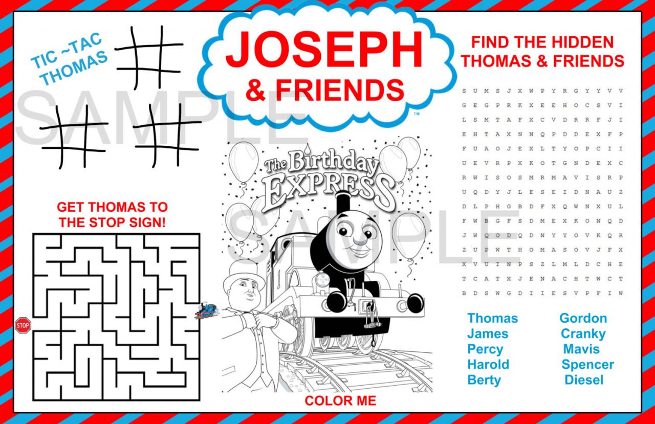 Birthday Activity Place Mat Any Character Or Theme (digital File)