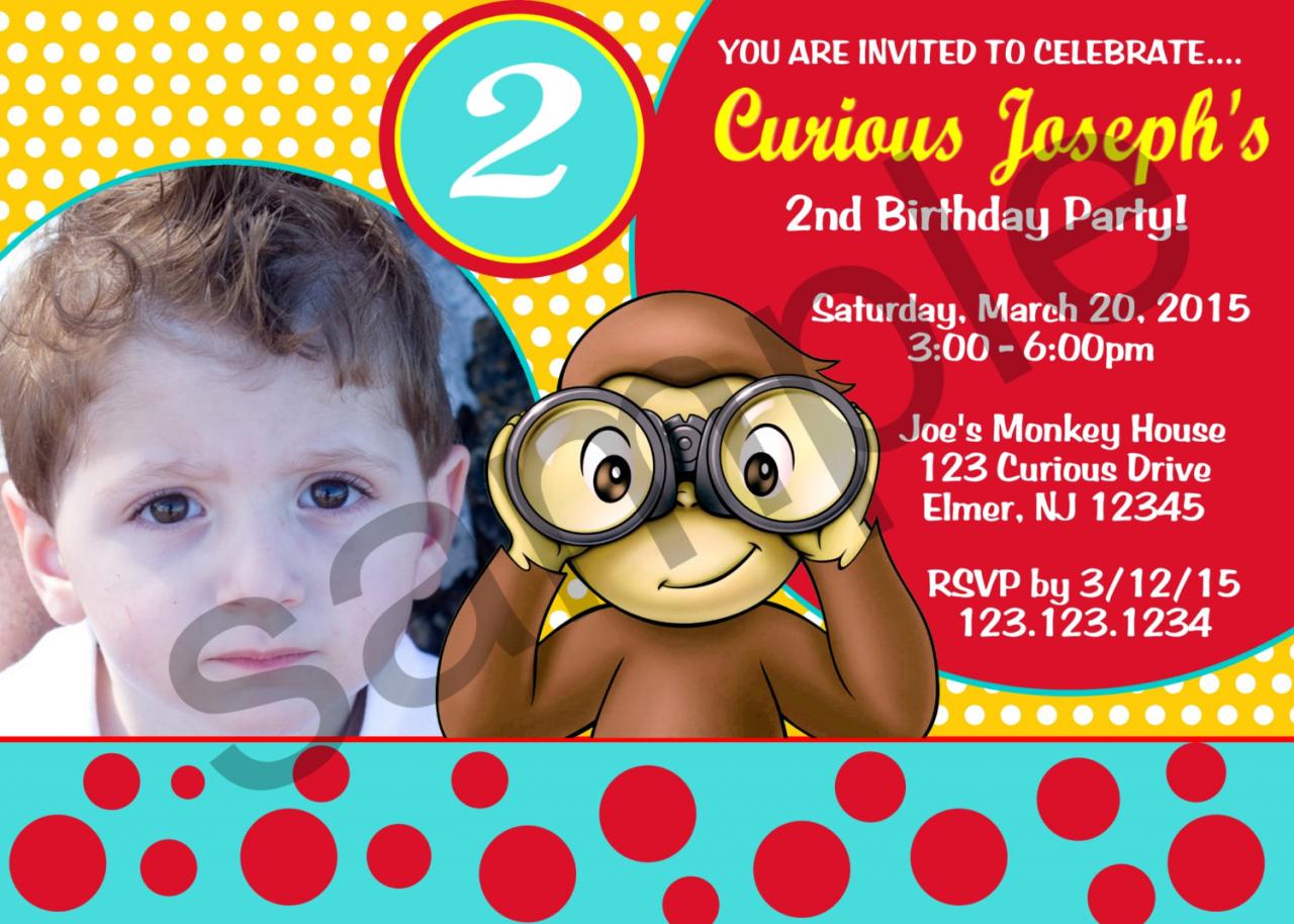 Curious George Photo Birthday Invitation (digital File)
