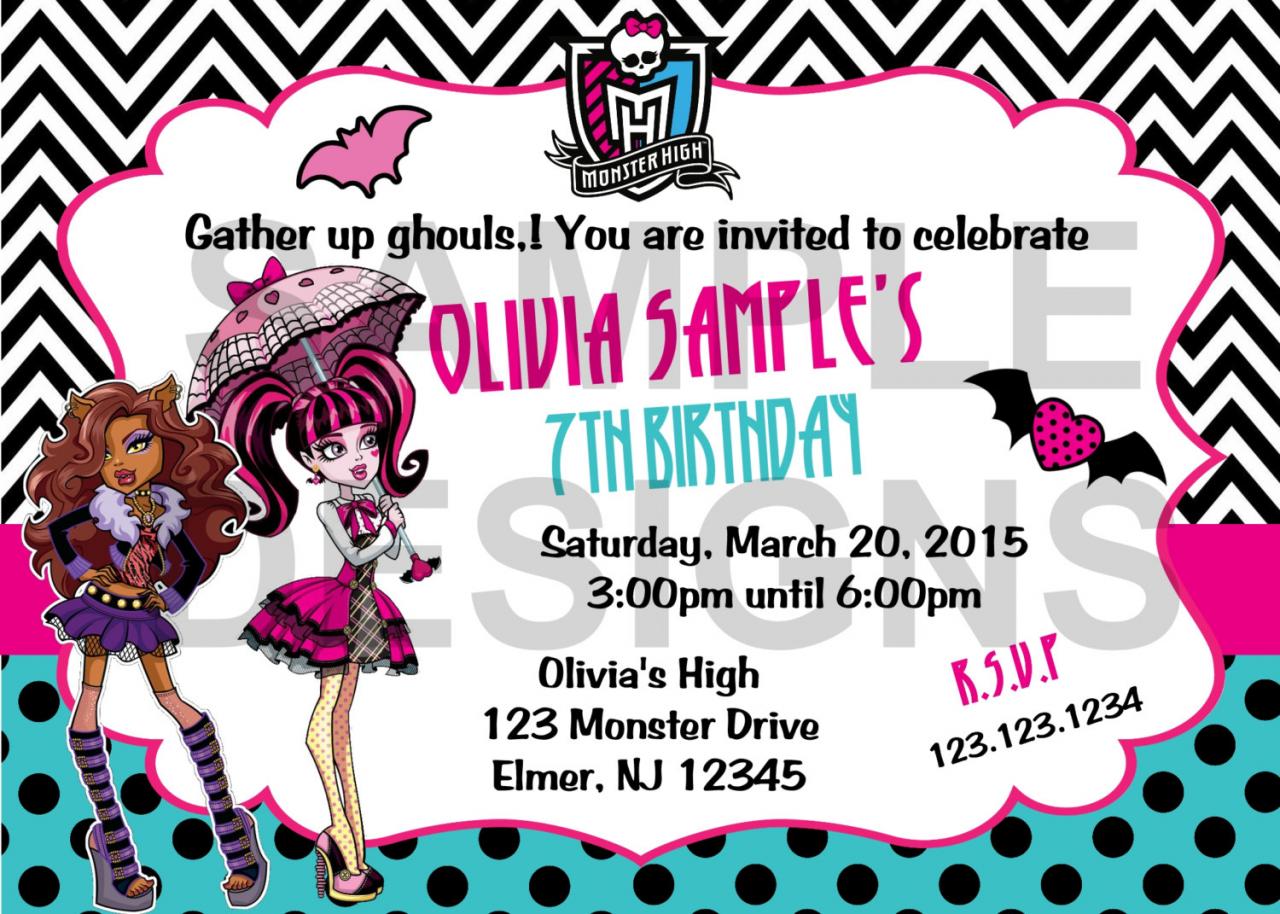 Monster High With Or Without Photo Birthday Invitation (digital File)