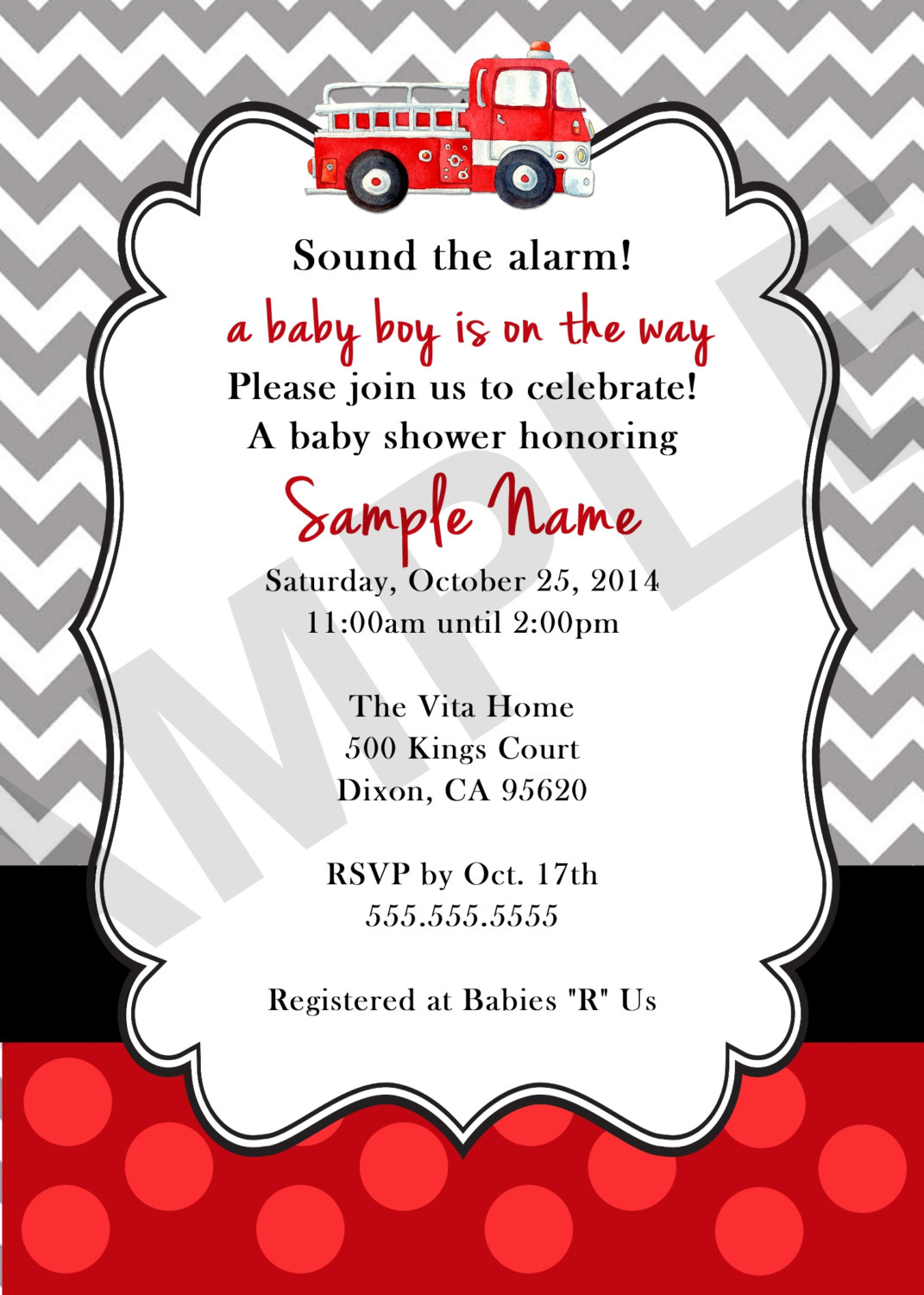Fire Truck Baby Shower Invitation Digital File On Luulla
